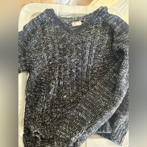 SO Women's Black and White V-Neck Sweater